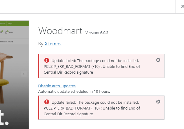 WoodMart update error